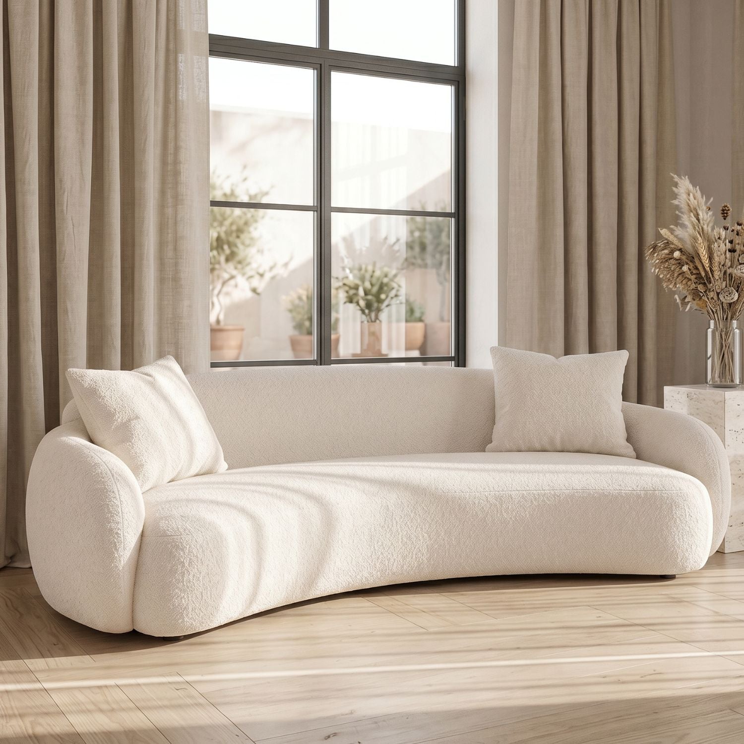 PREVENTA - Sofá Curvo Bouclé Beige 250cm