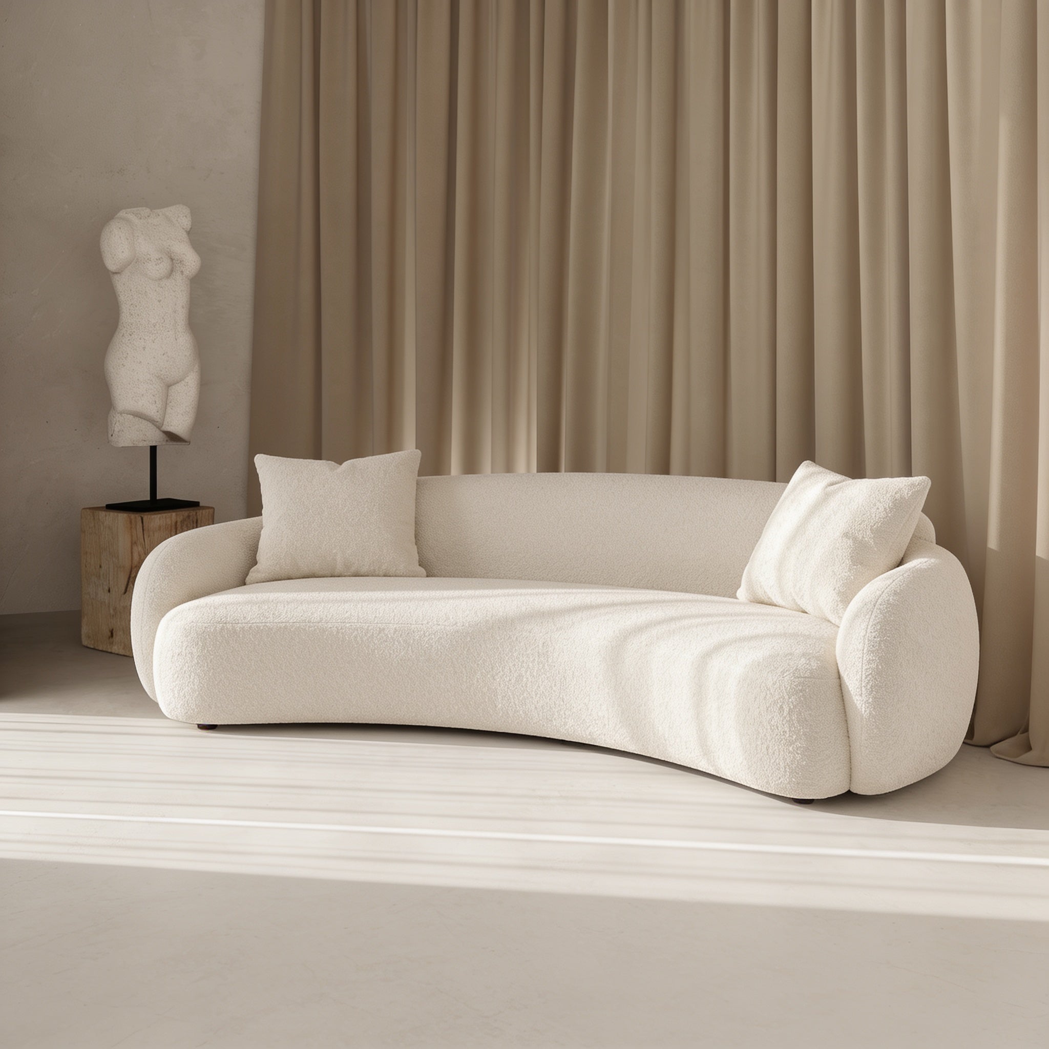 PREVENTA - Sofá Curvo Bouclé Beige 250cm
