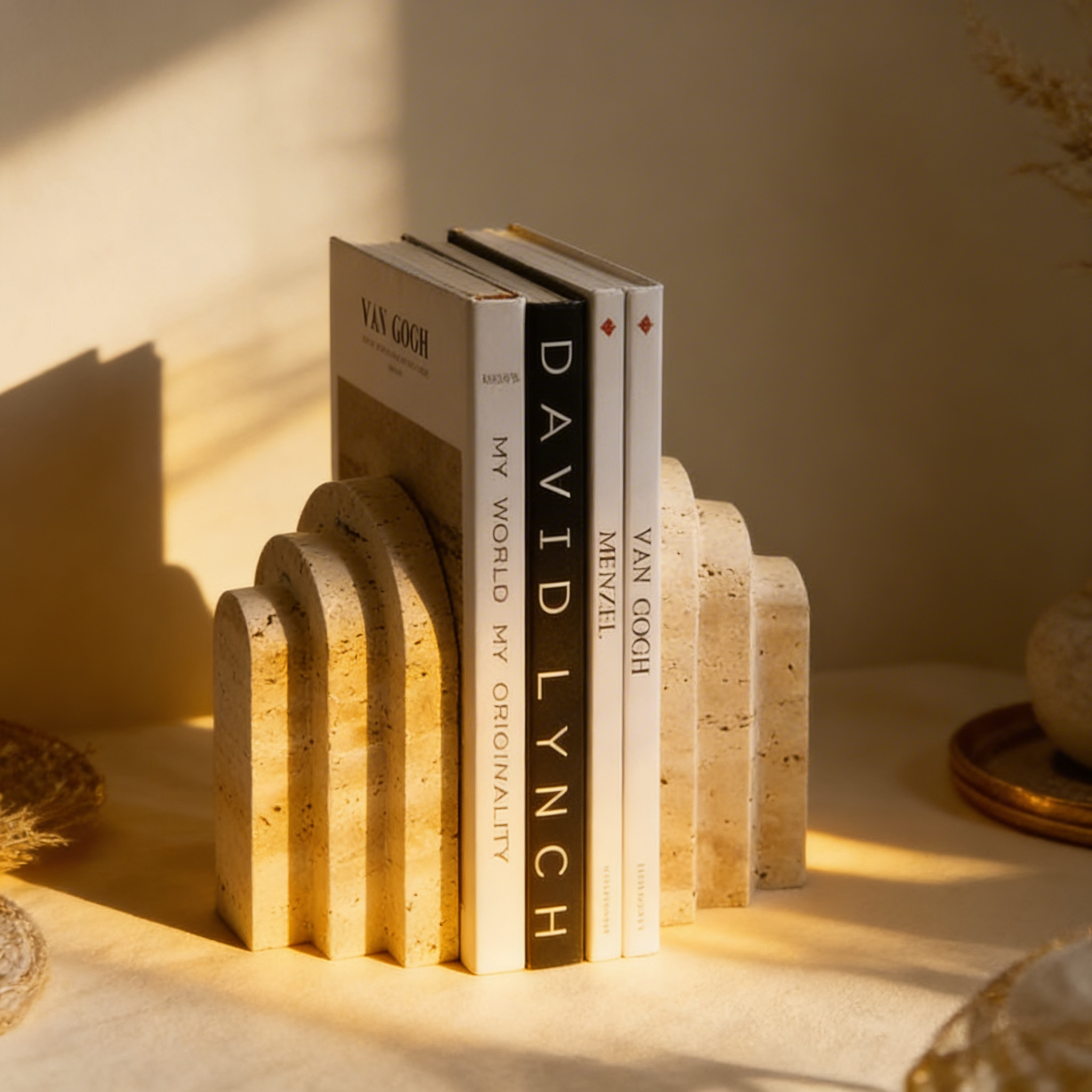 Sujeta Libros Escultura Griega Travertino Soporte