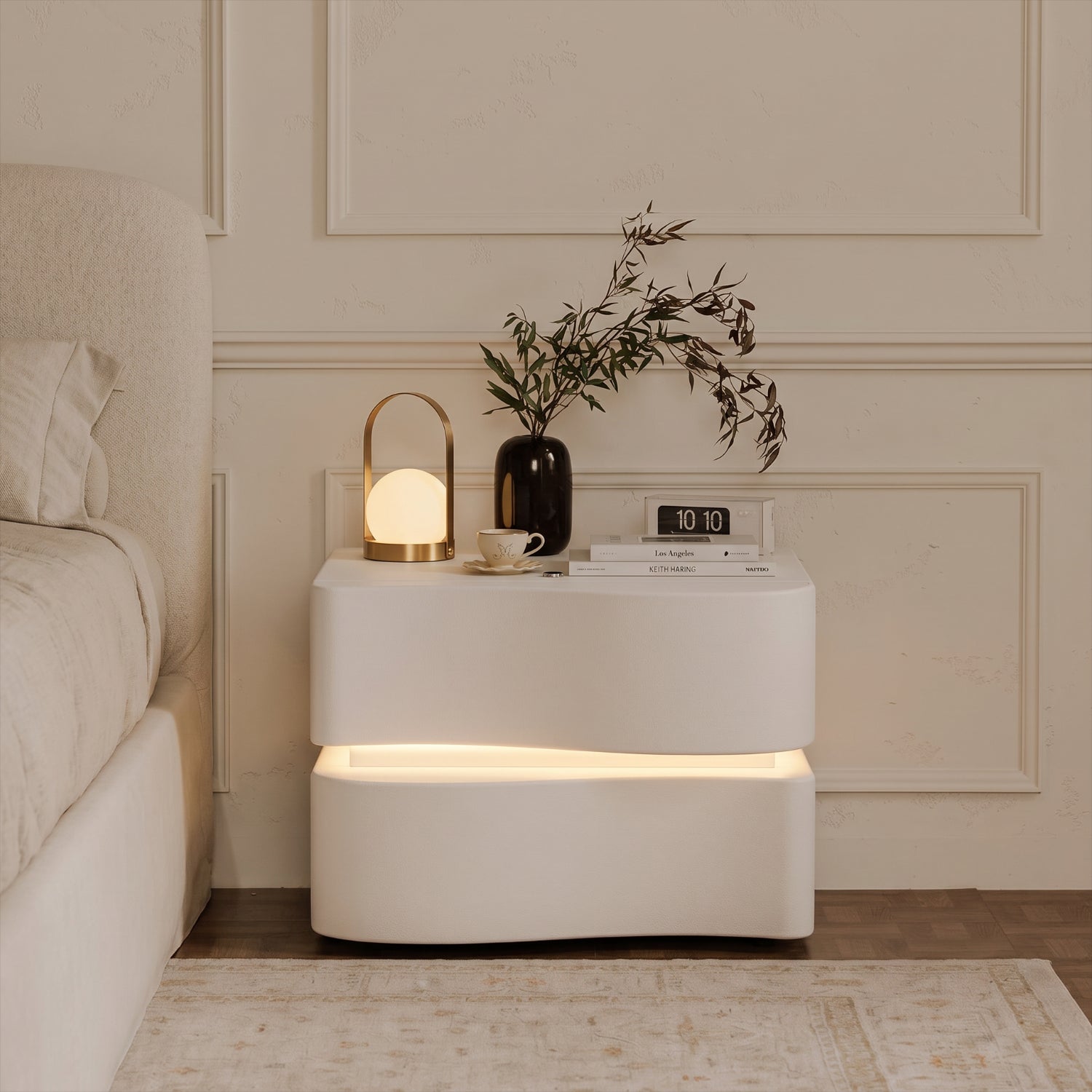 PREVENTA - Velador doble Cajón con luz Led Crema