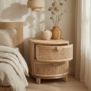 Velador Mesa de Noche Rattan Cajones Estilo Mimbre